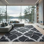 Sophisticated Charcoal Black Interlocking Quatrefoil Rug