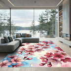 Blossoming Pink Cherry Branch Watercolor Rug