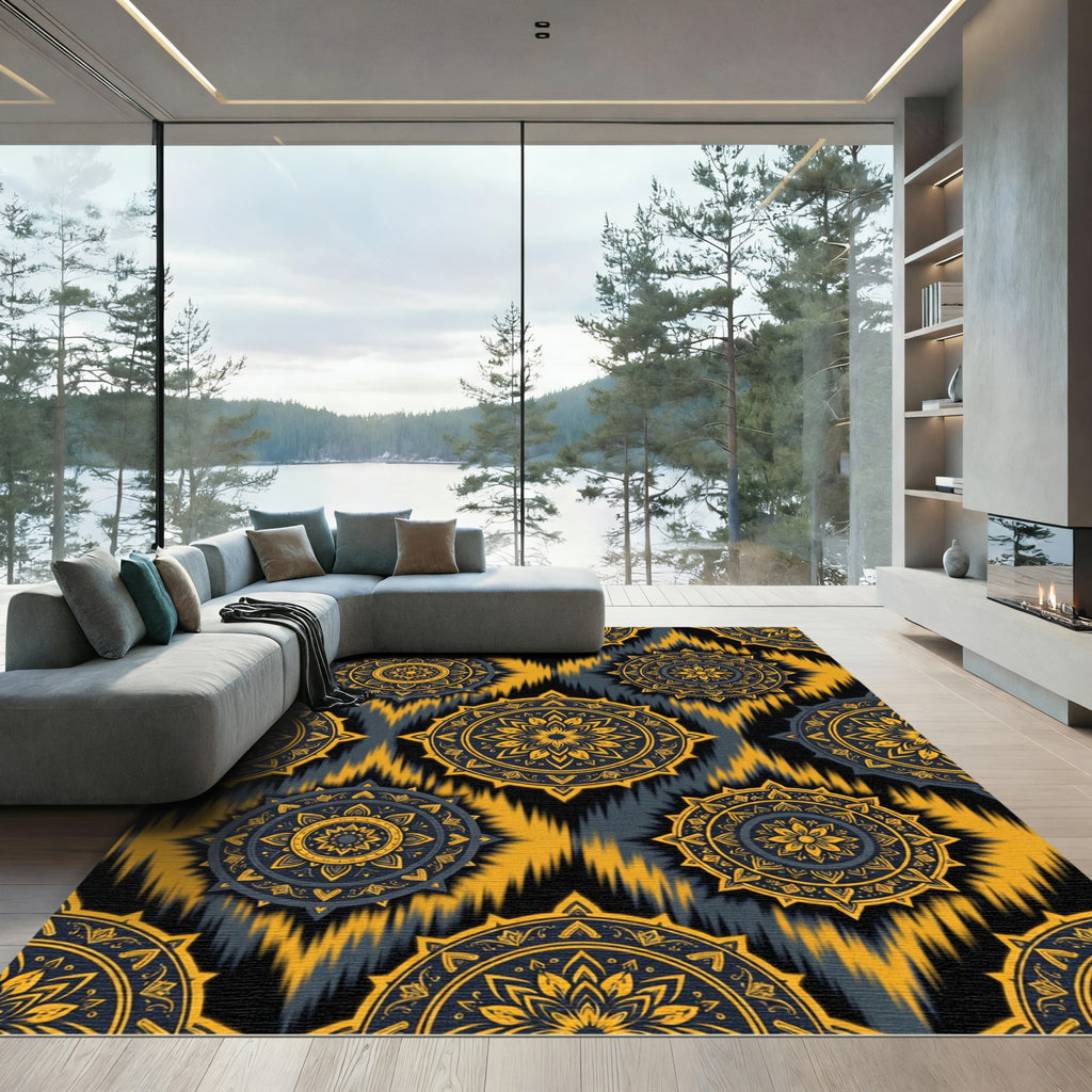 Golden Yellow Medallion Dark Tribal Rug