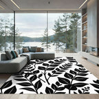 Monochromatic Black and White Botanical Foliage Rug