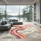 Abstract Flowing Peach and Cream Ribbon Rug