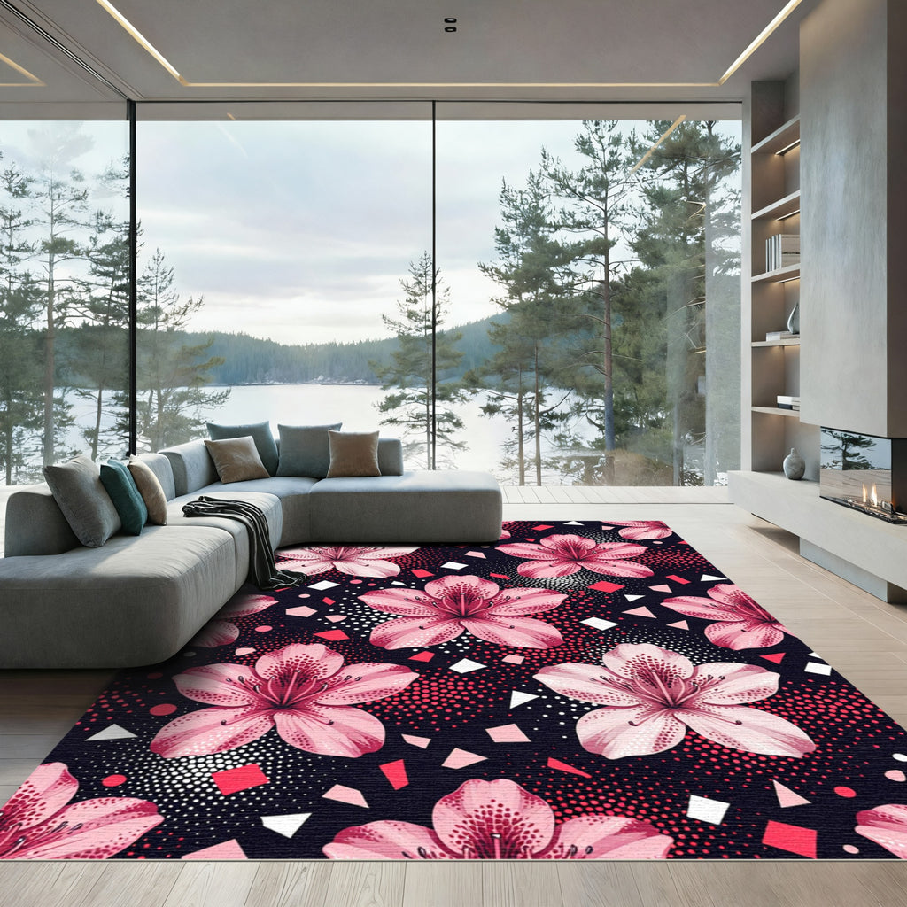Pink Blossom Confetti Geometric Pattern Rug