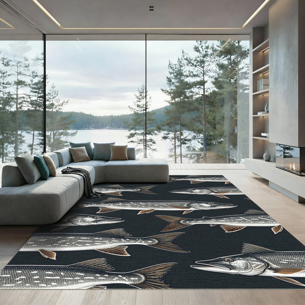 Dark Charcoal Freshwater Pike Fish Rug