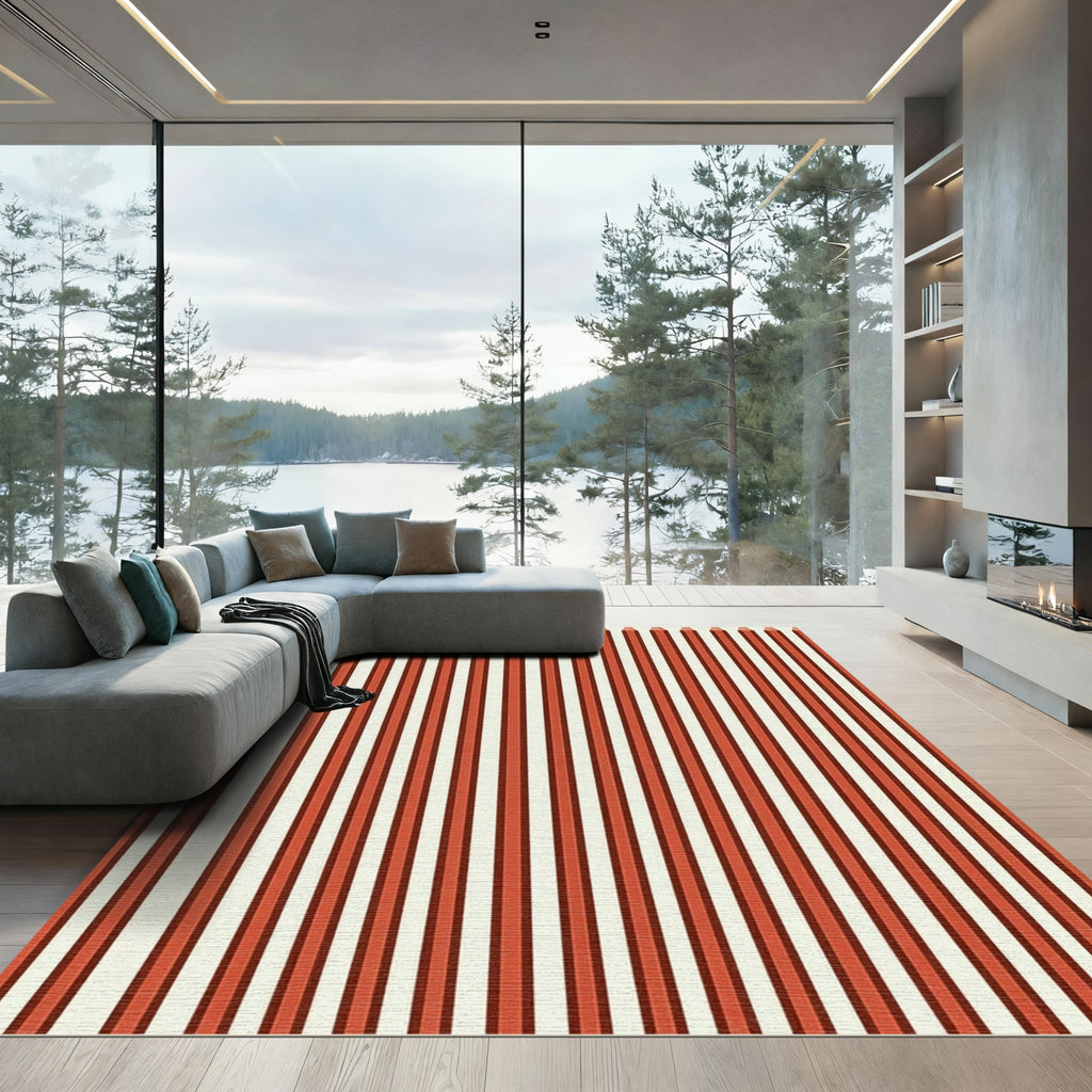 Bold Orange White Pinstripe Stripes Rug