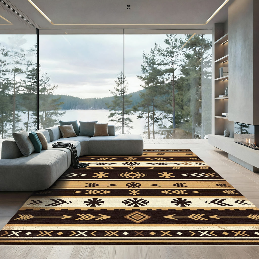 Earthy Neutral Southwestern Arrow Geometric Striped Rug