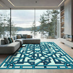 Geometric Teal Interlocking Linear Lattice Rug