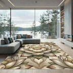 Vintage Neutral Lotus Floral Illustration Rug