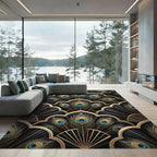 Art Deco Black Gold Peacock Feathers Rug
