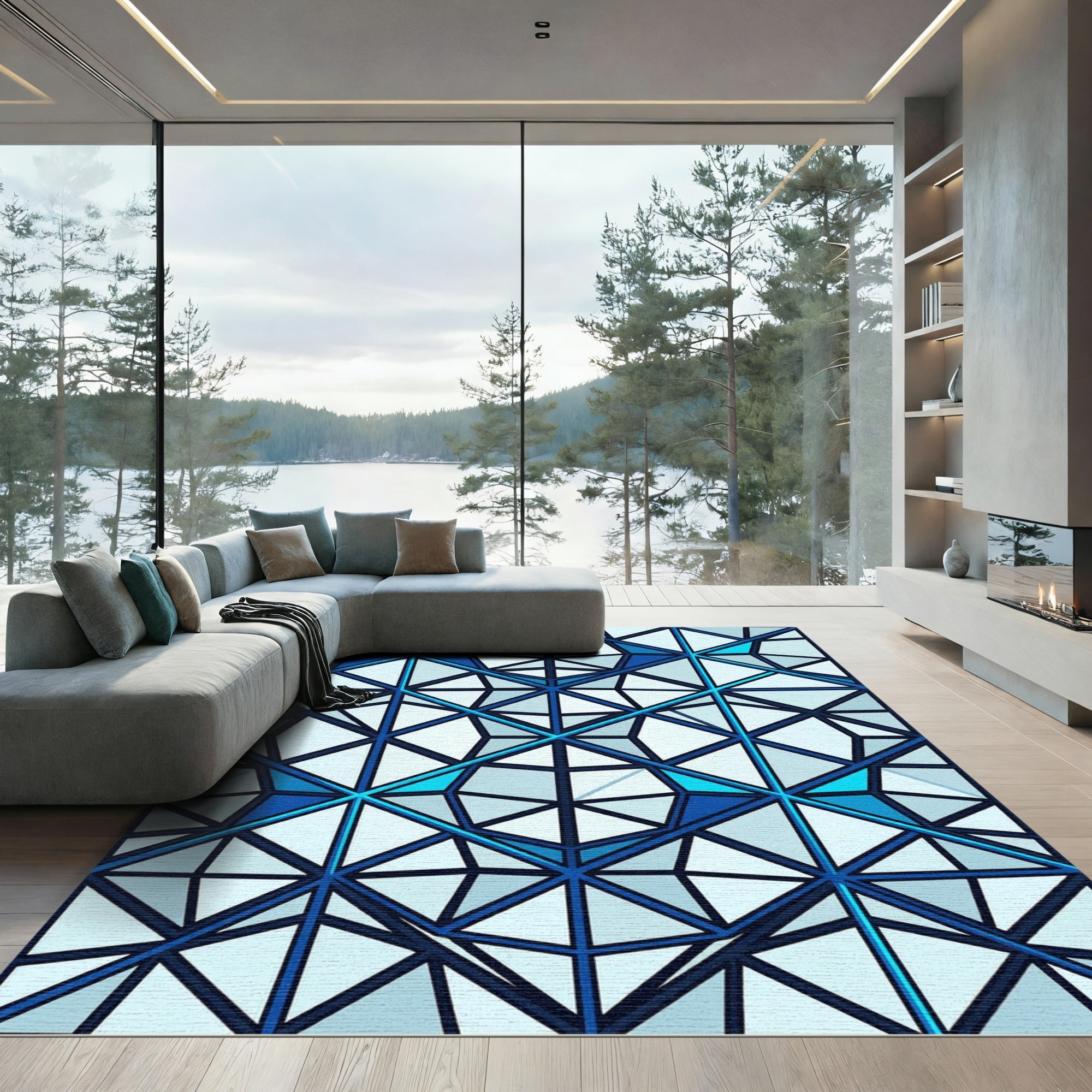 Geometric Crystal Blue Triangle Infusion Rug