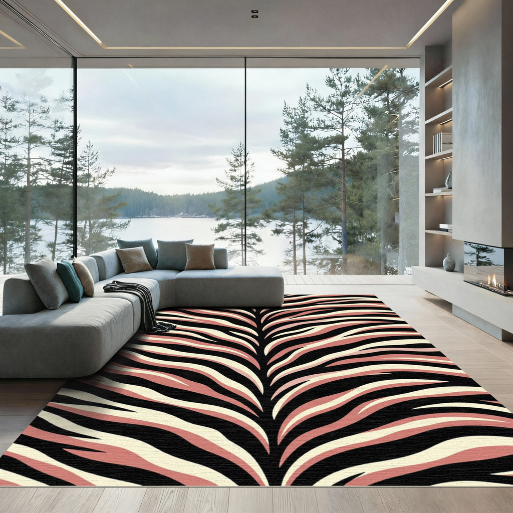 Crimson Beige Zebra Stripe Rug