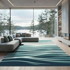 Abstract Teal Ocean Wave Horizon Rug