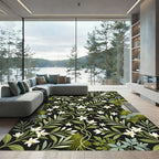 Black Floral Vine Garden Rug