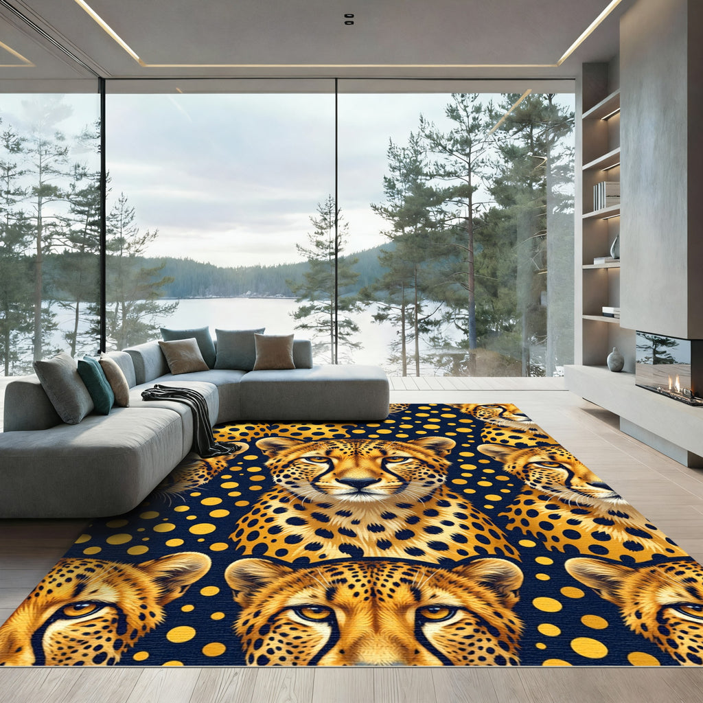 Golden Cheetah Head Spotted Polka Dot Rug