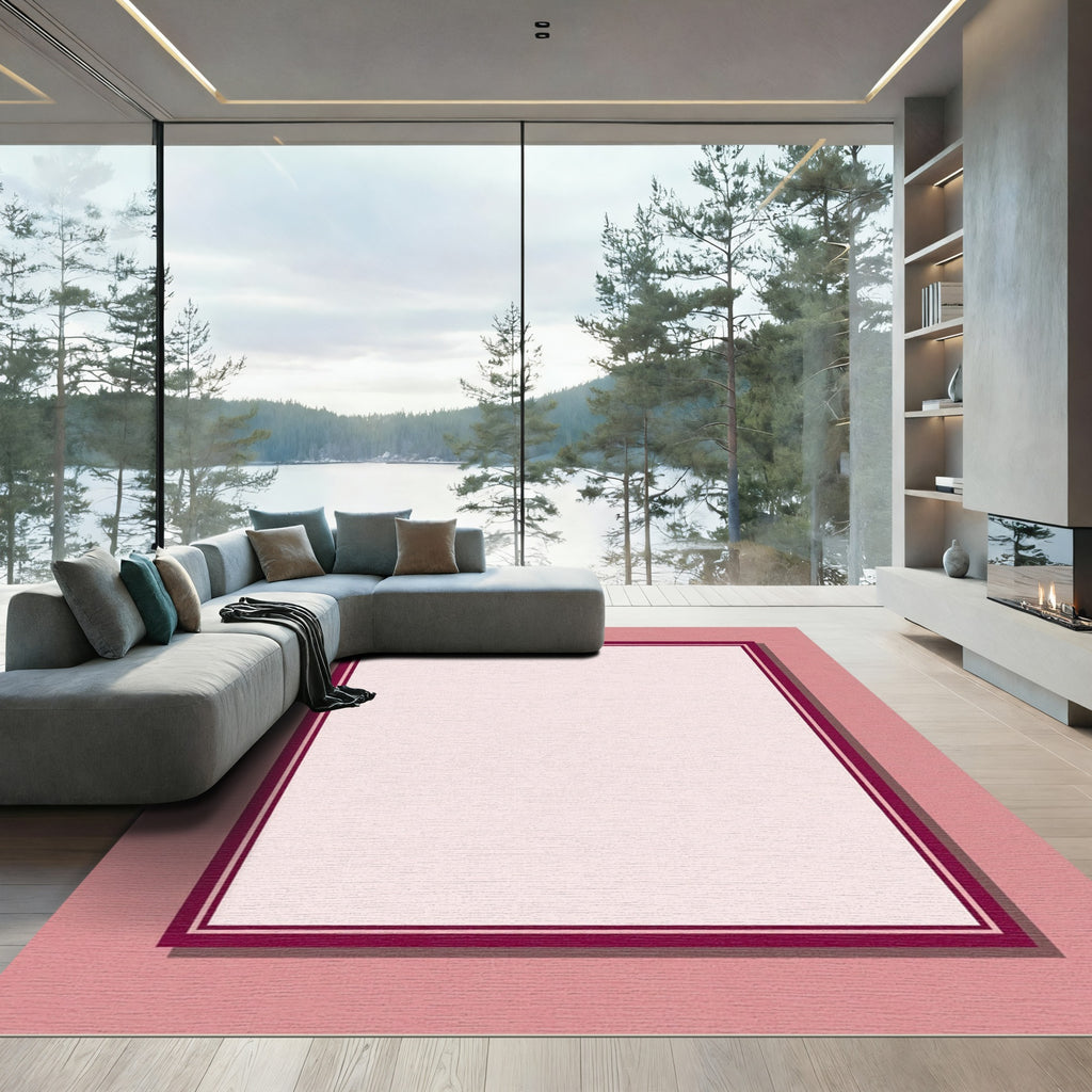 Plum White Contemporary Bordered Rug