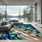 Ocean Wave Swirls Abstract Coastal Rug
