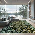 Ornate Gold Green Floral Scroll Rug