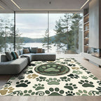 Distressed Military Green Paw Medallion Rug