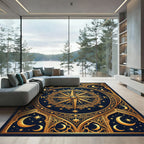 Celestial Gold Compass Navy Starry Night Rug