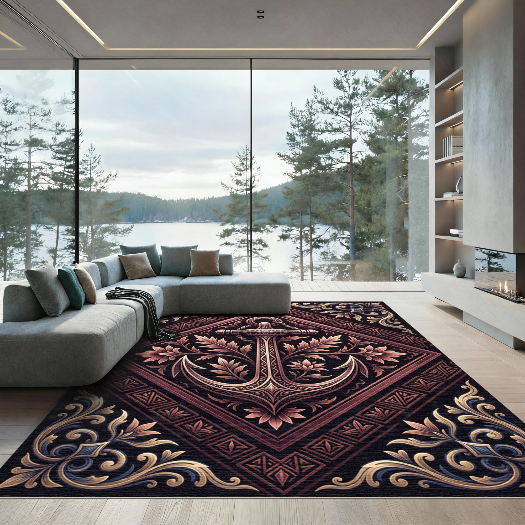 Ornate Copper Anchor Diamond Filigree Rug