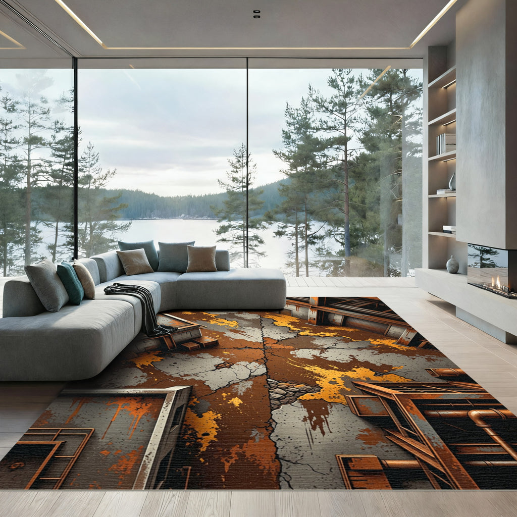 Grungy Concrete Splattered Abstract Rug
