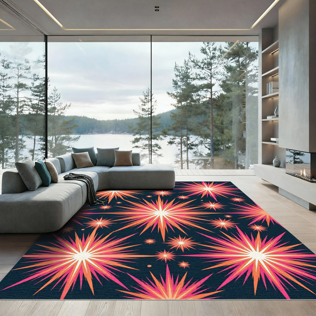 Vibrant Retro Starburst Geometric Art Rug