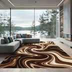Modern Chocolate Swirl Abstract Art Rug
