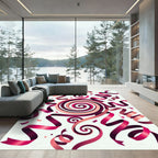 Vibrant Burgundy Swirling Ribbon Celebration Rug