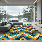 Vibrant Teal And Gold Chevron Rug