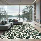 Elegant Forest Green Botanical Scroll Rug
