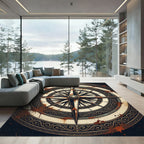 Antique Distressed Compass Nautical Medallion Rug