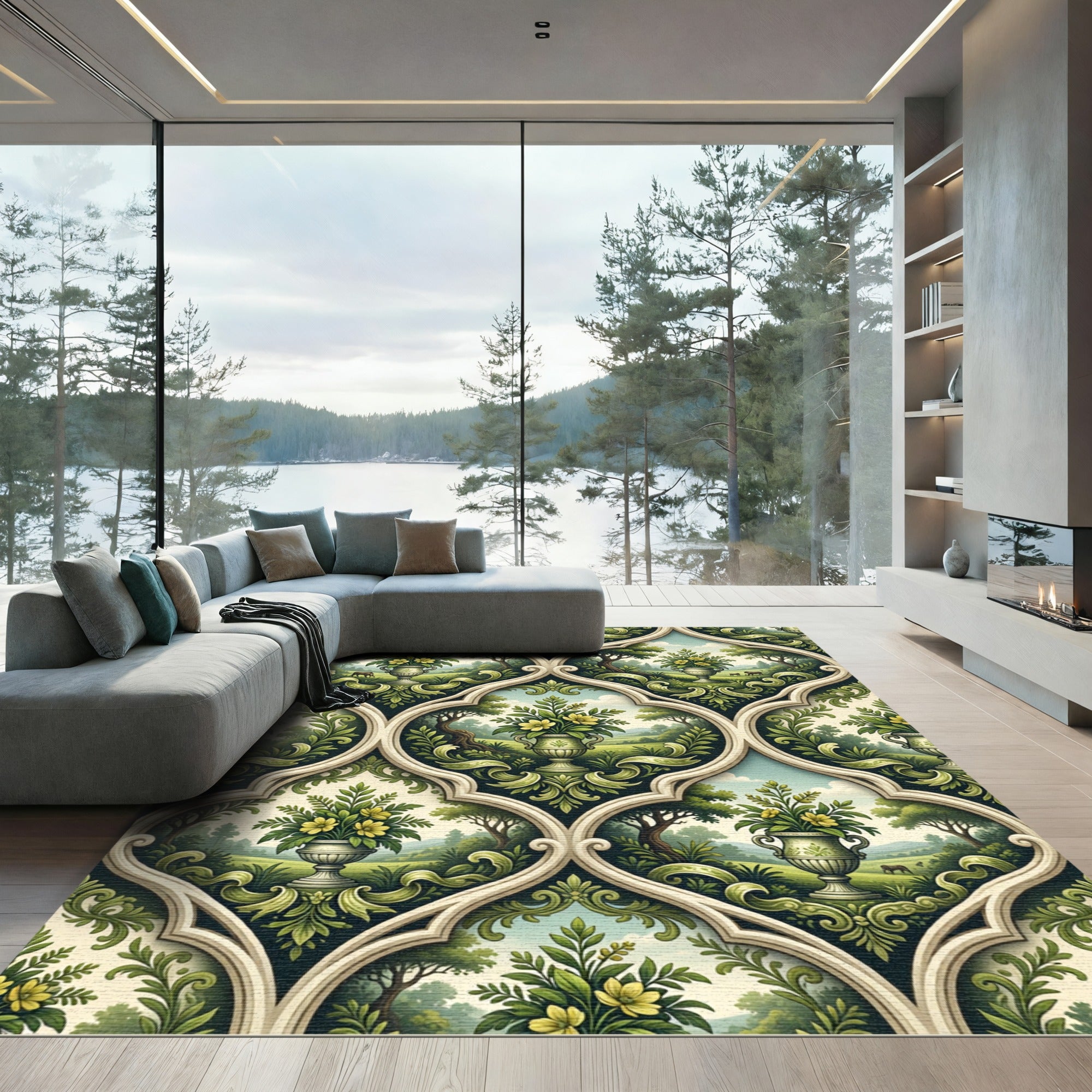 Verdant Garden Urn Trellis Tile Rug