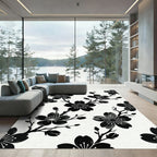 Minimalist Black and White Floral Branch Rug