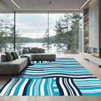 Modern Azure Navy Abstract Wave Rug