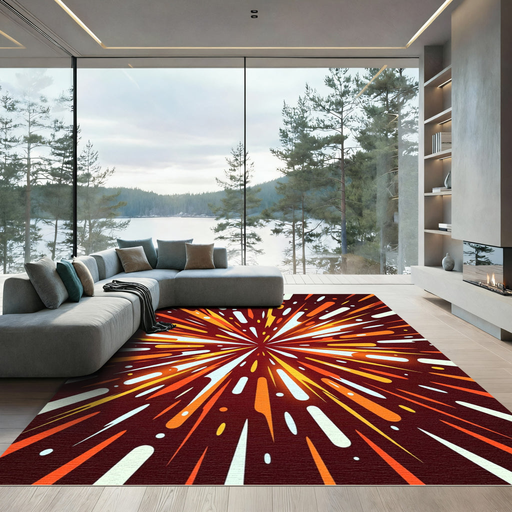 Dynamic Fiery Burst Abstract Rug