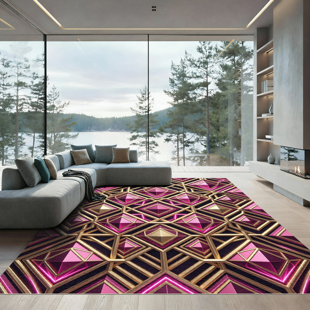 Luxury Glamour Fuchsia Geometric Prism Rug