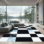 Cool Frosty Black White Squares Rug