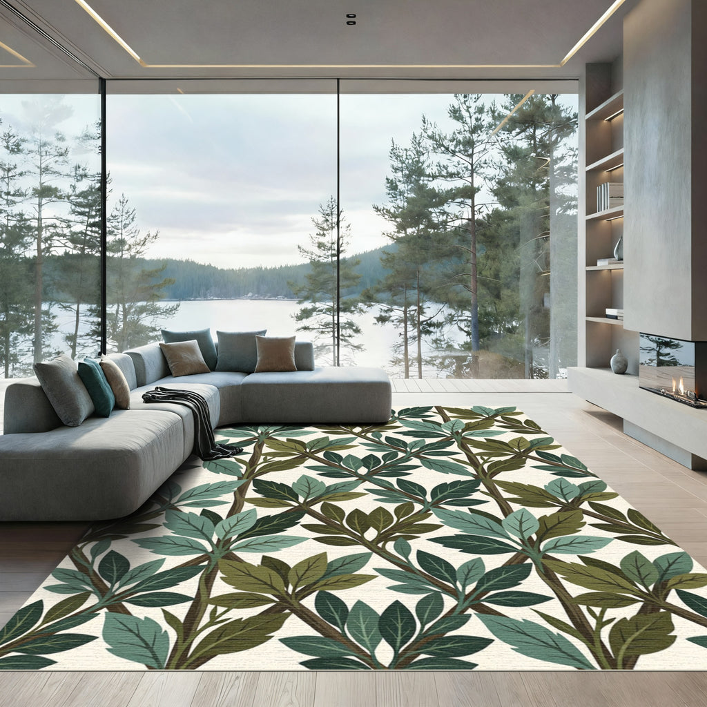 Emerald And Teal Leaf Branch Rug