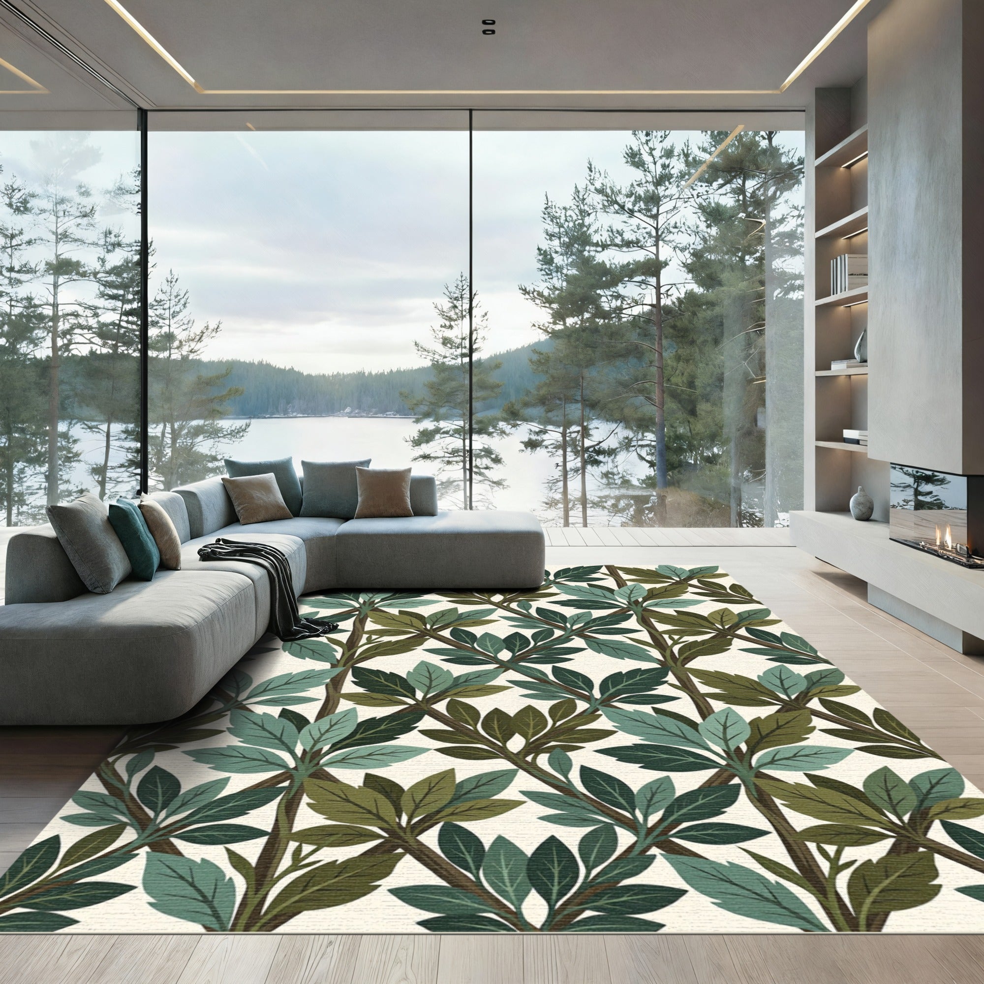 Emerald And Teal Leaf Branch Rug