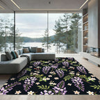 Floral Wisteria Bloom Dark Background Rug