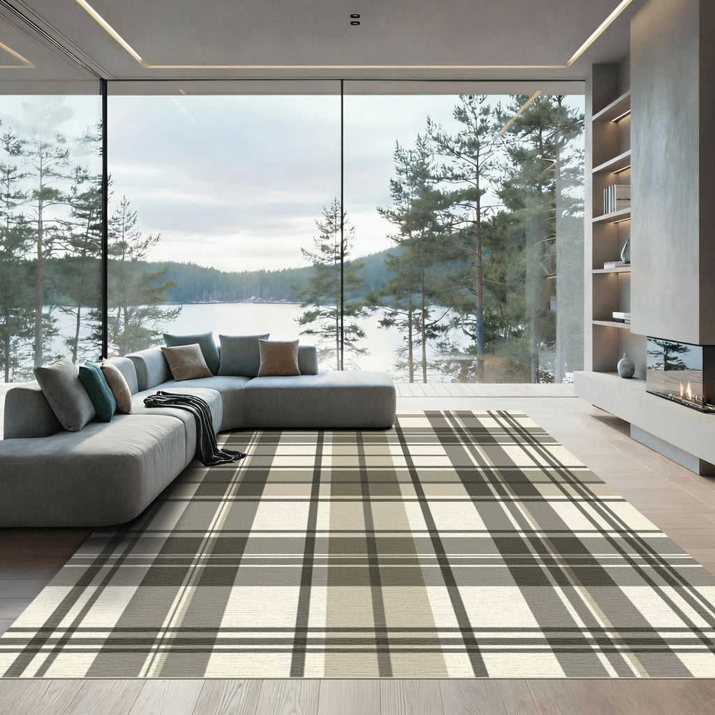 Neutral Tones Plaid Lines Rug
