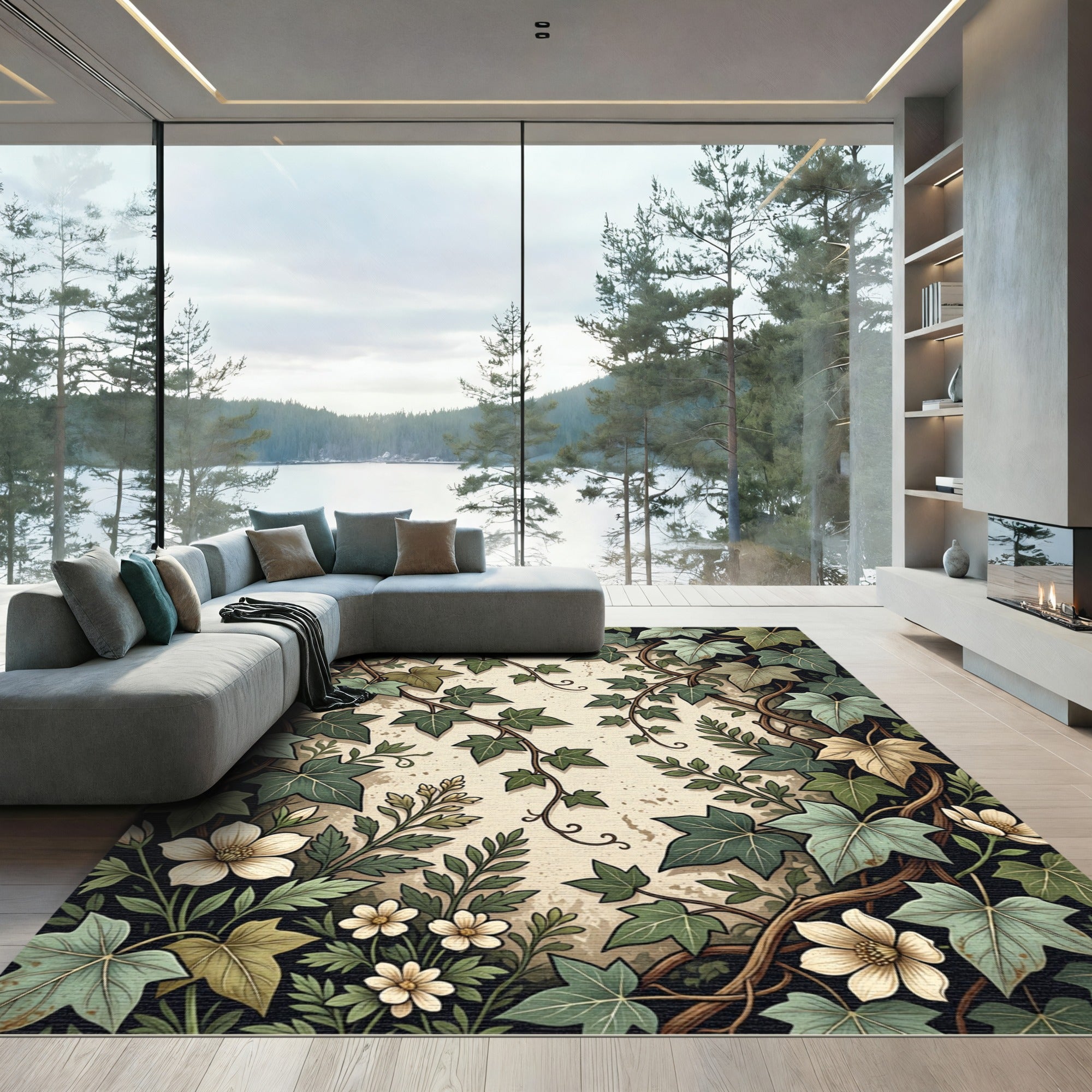 Sage Ivy Leaf Foliage Botanical Illustration Rug