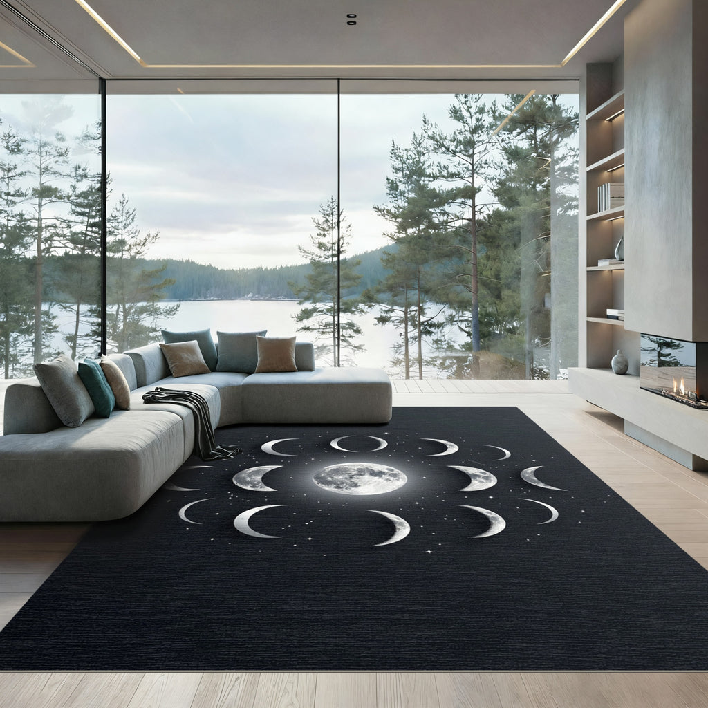 Ethereal Celestial Moon Phase Monochrome Rug