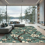 Elegant White Cherry Blossom Sage Meadow Rug
