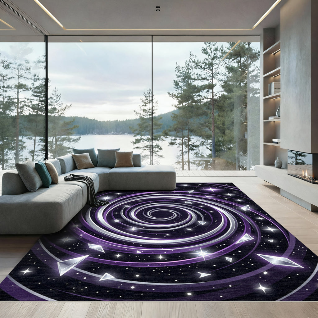 Cosmic Purple Swirl Celestial Galaxy Rug