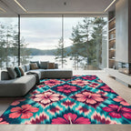 Vibrant Pink Hibiscus Ikat Rug