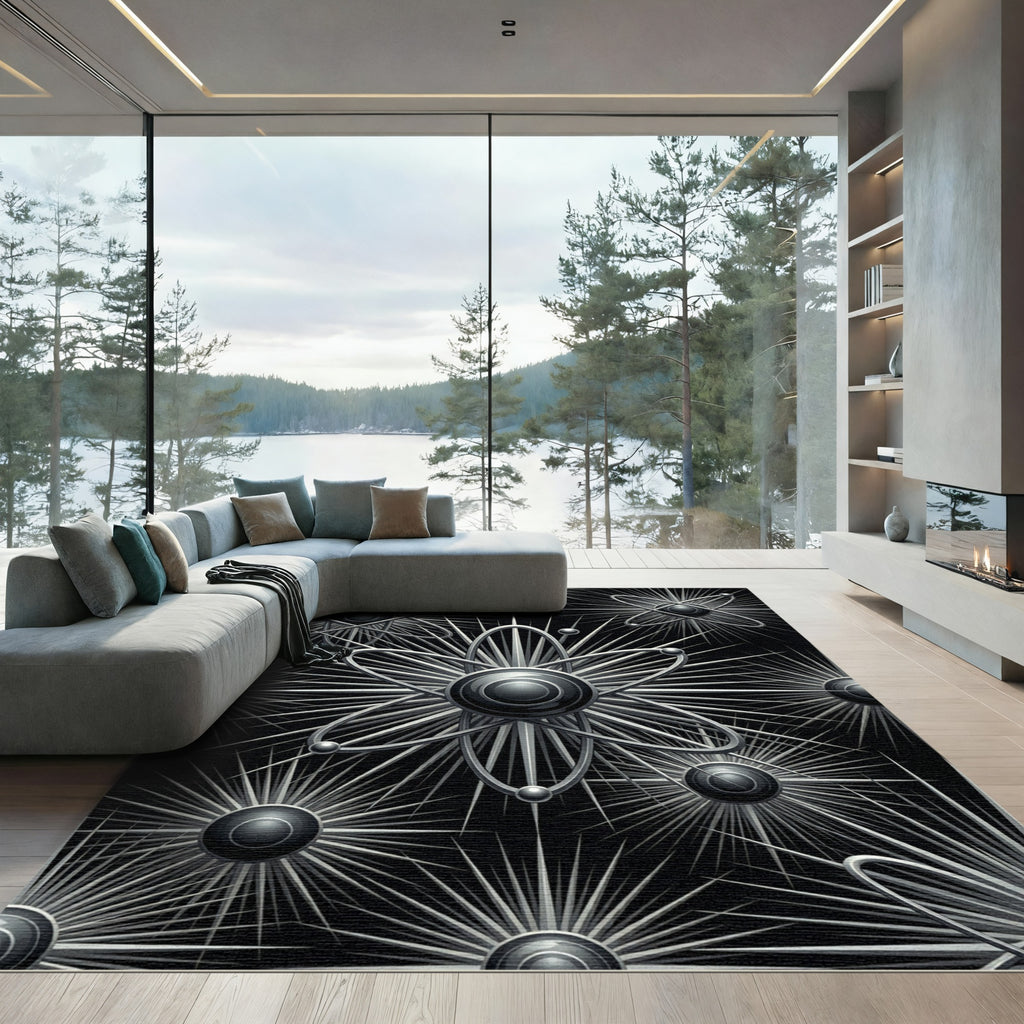 Silver Atomic Starbust Art Deco Rug