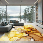 Golden Ochre Flowing Alcohol Ink Abstract Rug