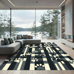 Monochrome Plaid Paw Print Rug