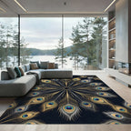 Gold and Teal Peacock Feather Mandala Rug