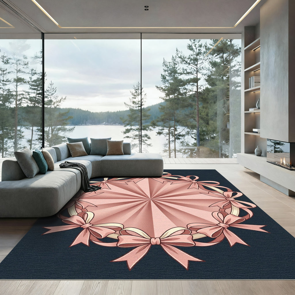 Blush Pink Bow Ribbon Circular Medallion Rug
